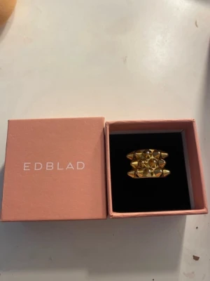 Guldig ring med nitar från Edblad - Cool ring från Edblad i guldton med flera små konformade nitar på ovansidan. Ringen har en bred design och ger en edgy vibe till din look. Perfekt accessoar för dig som vill sticka ut lite extra.