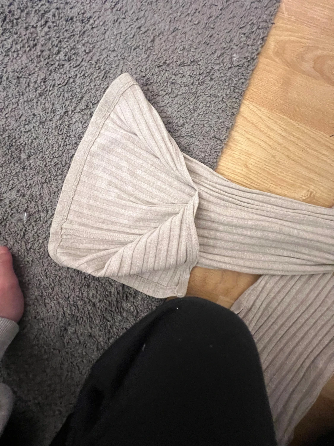 Beige ribbade bootcut byxor - 2