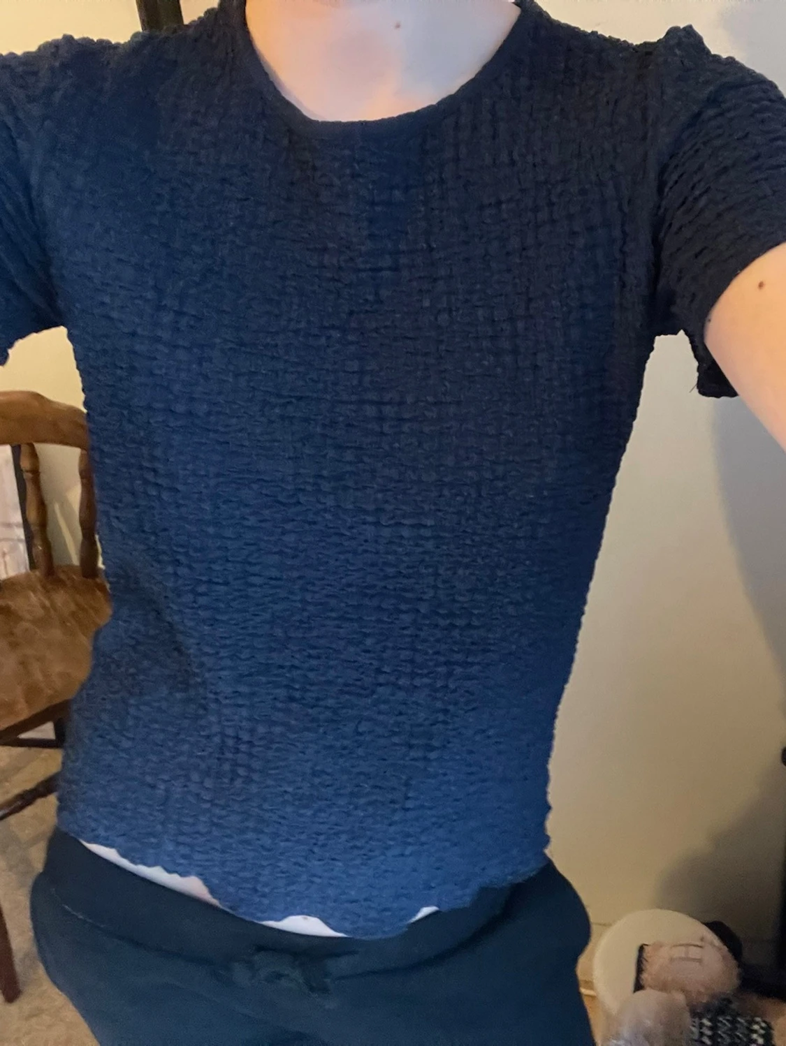 Mörkblå ribbad topp med struktur - 1