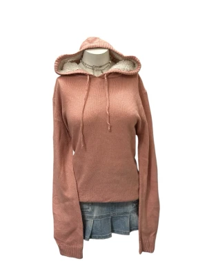 Rosa stickad hoodie med fuskpälsfoder - Rosa stickad hoodie med fuskpälsfoder