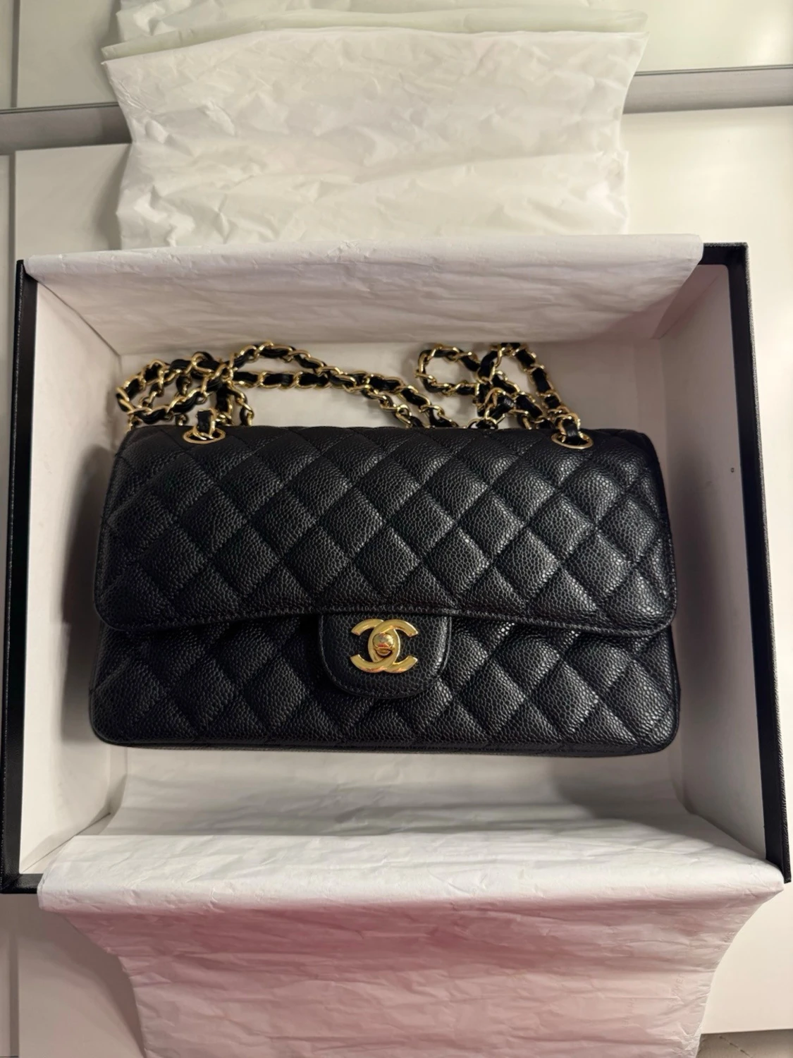 Svart quiltad CC handväska