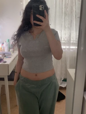 Grå croppad topp med kort ärm - grå basic topp. Bra skick och passar bra till jeans eller kjol💕