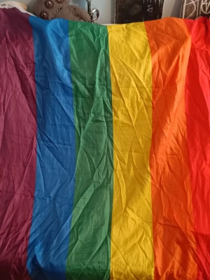 Stor pride flagga - Säljer en stor prideflagga i tyg. Perfekt som dekoration eller för att visa pride. Säljer för att jag inte har plats för den längre.