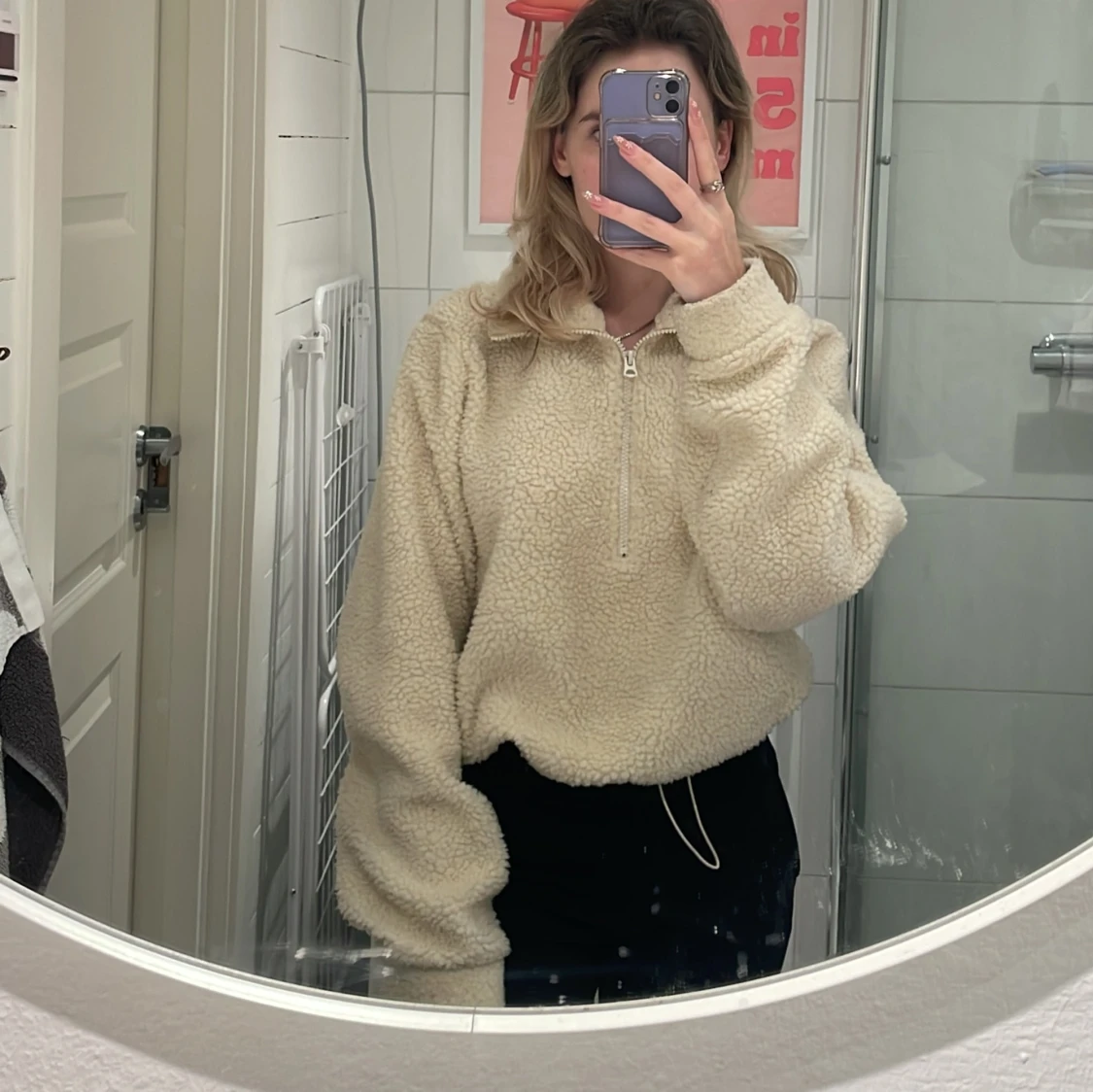 Beige fleece half zip tröja