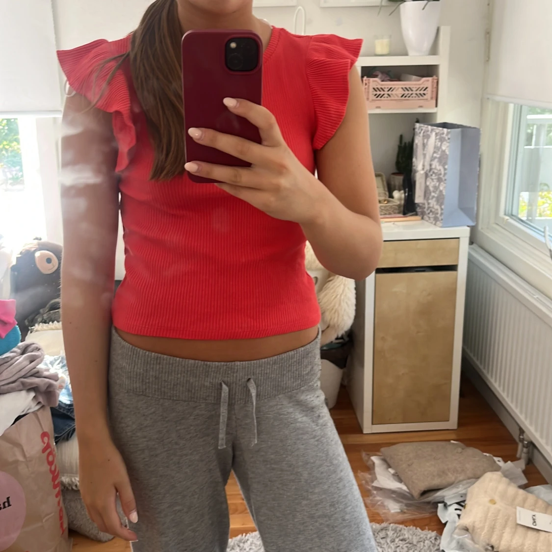 Röd ribbad topp - 1