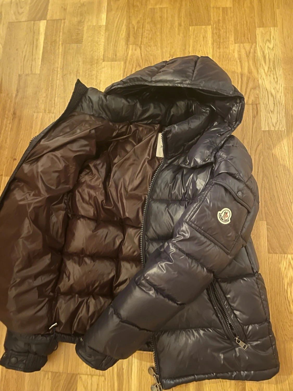 Navy blue Moncler pufferjacka med huva - 3