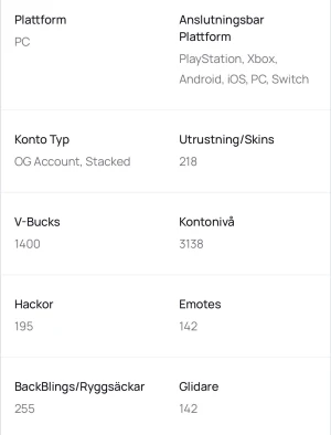 Fortnite konto  - Jätte bra konto med 1400 V-bucks