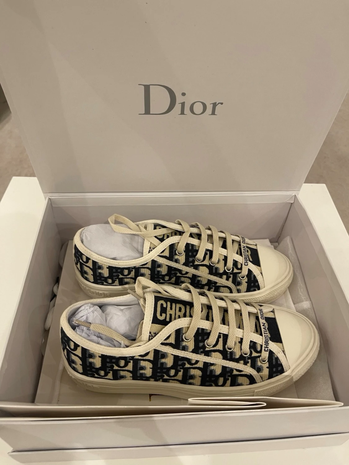 Dior Oblique sneakers i beige och blå