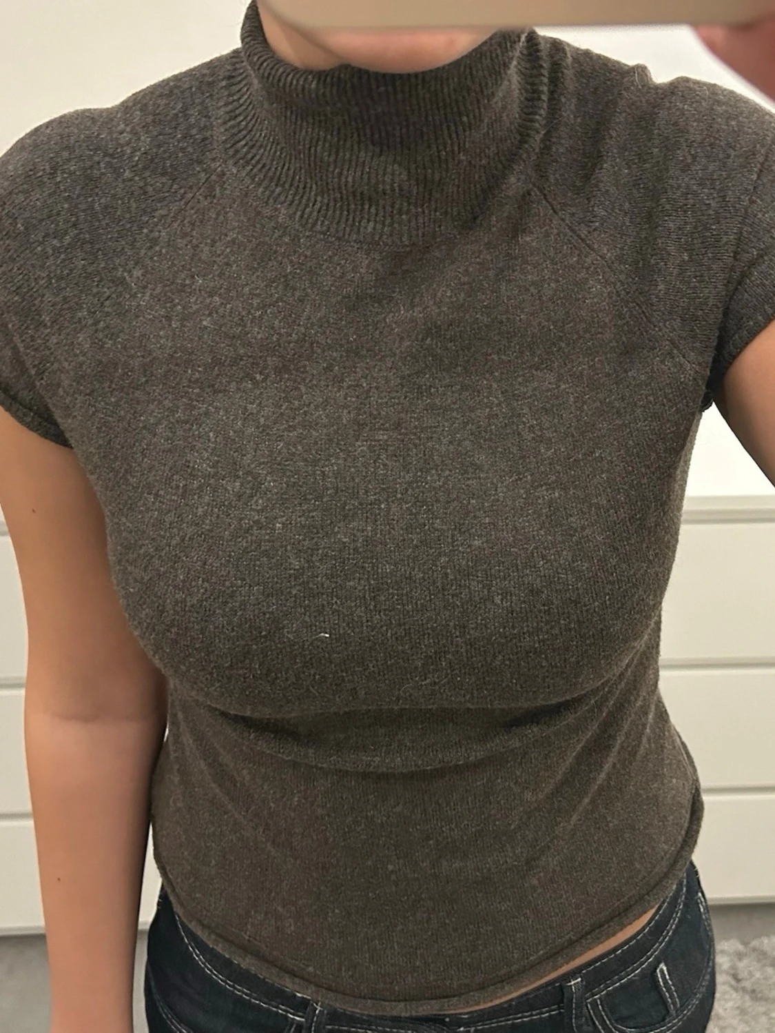 Brun stickad polotopp - 3