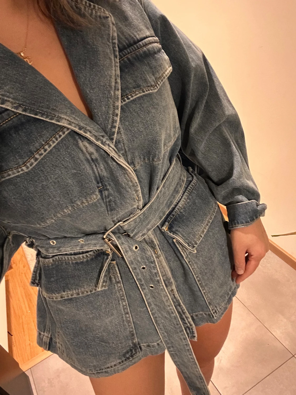Oversized jeansjacka med bälte - 2