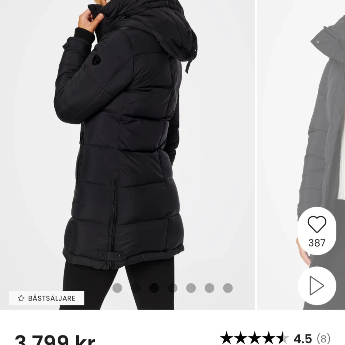 Svart lång pufferjacka med huva (rock and blue ) - 1