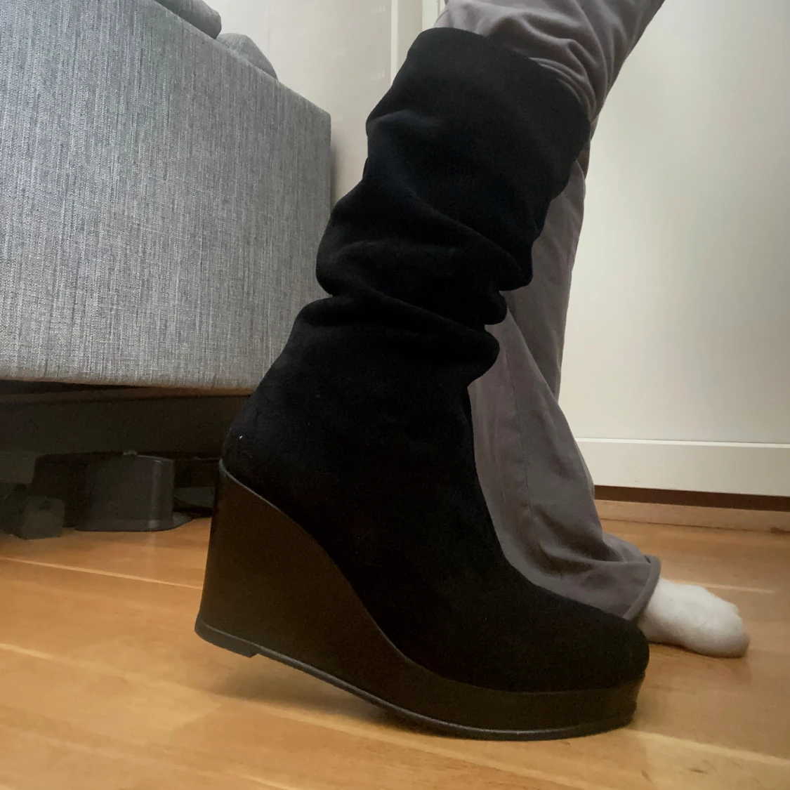 Svarta wedge boots i mocka - 2