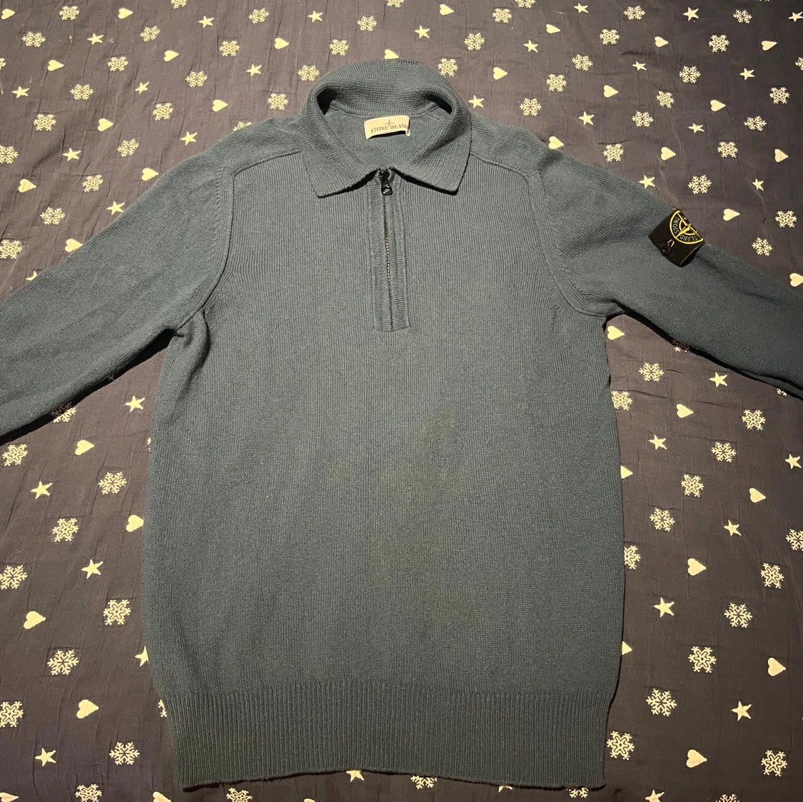 Blå stickad half zip från Stone Island - 1