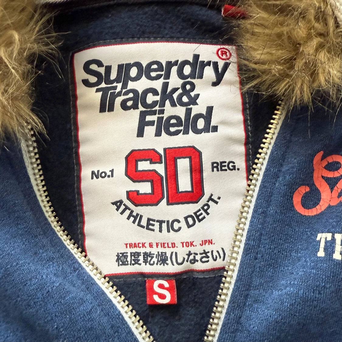 Blå dragkedja hoodie med fodrad pälshuva från Superdry XS/S - 2