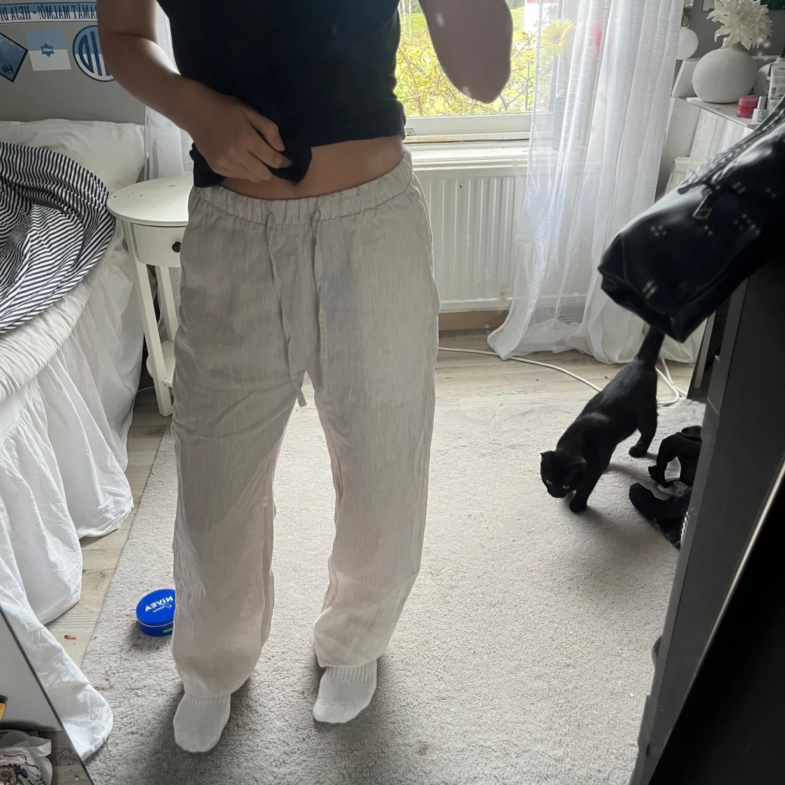 Beige linnebyxor 