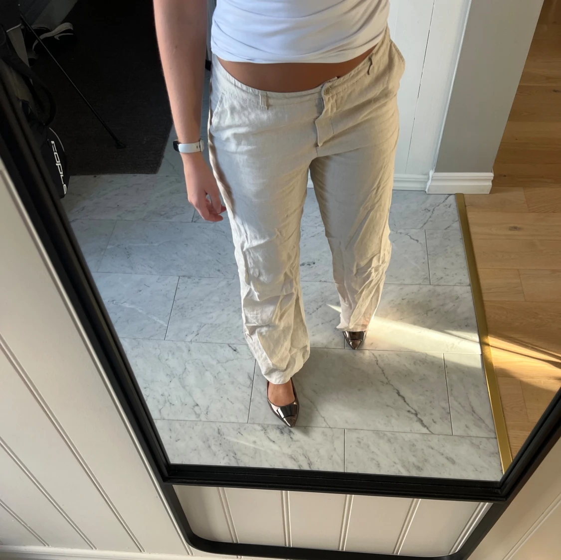 Beiga linnebyxor med rak passform - 2