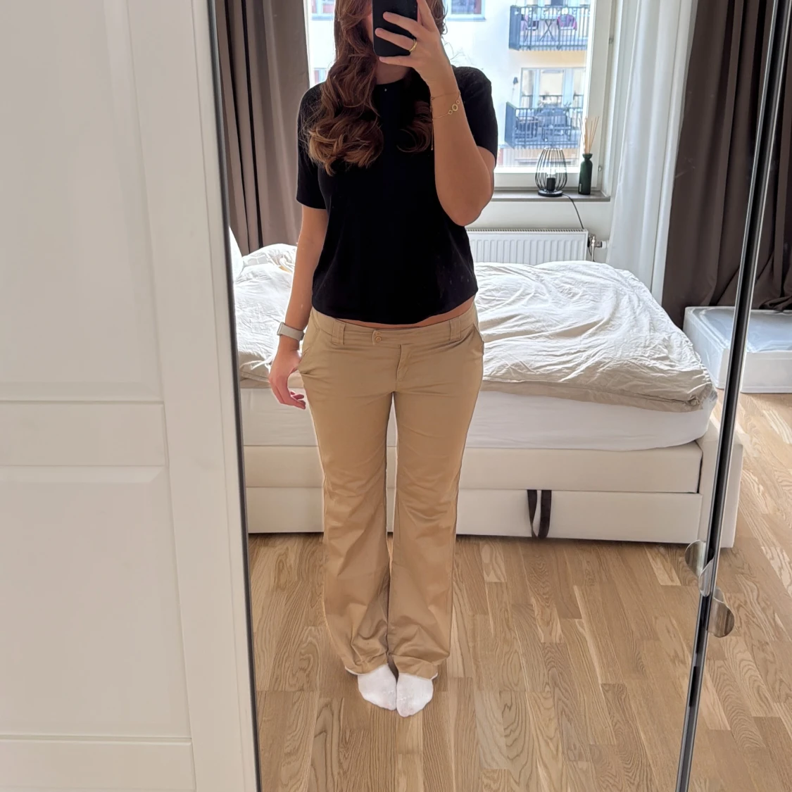 Beiga lågmidjade byxor - 1