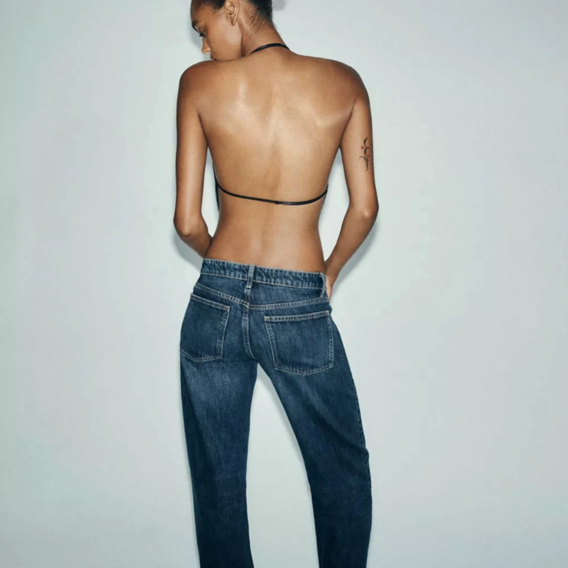 Mörkblå raka jeans med låg midja - 2