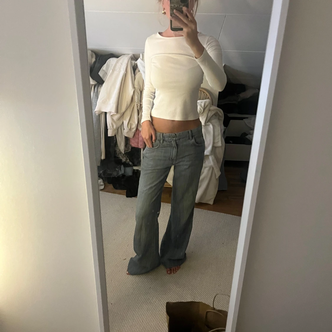 Blåa wide low waist jeans från zara - 2
