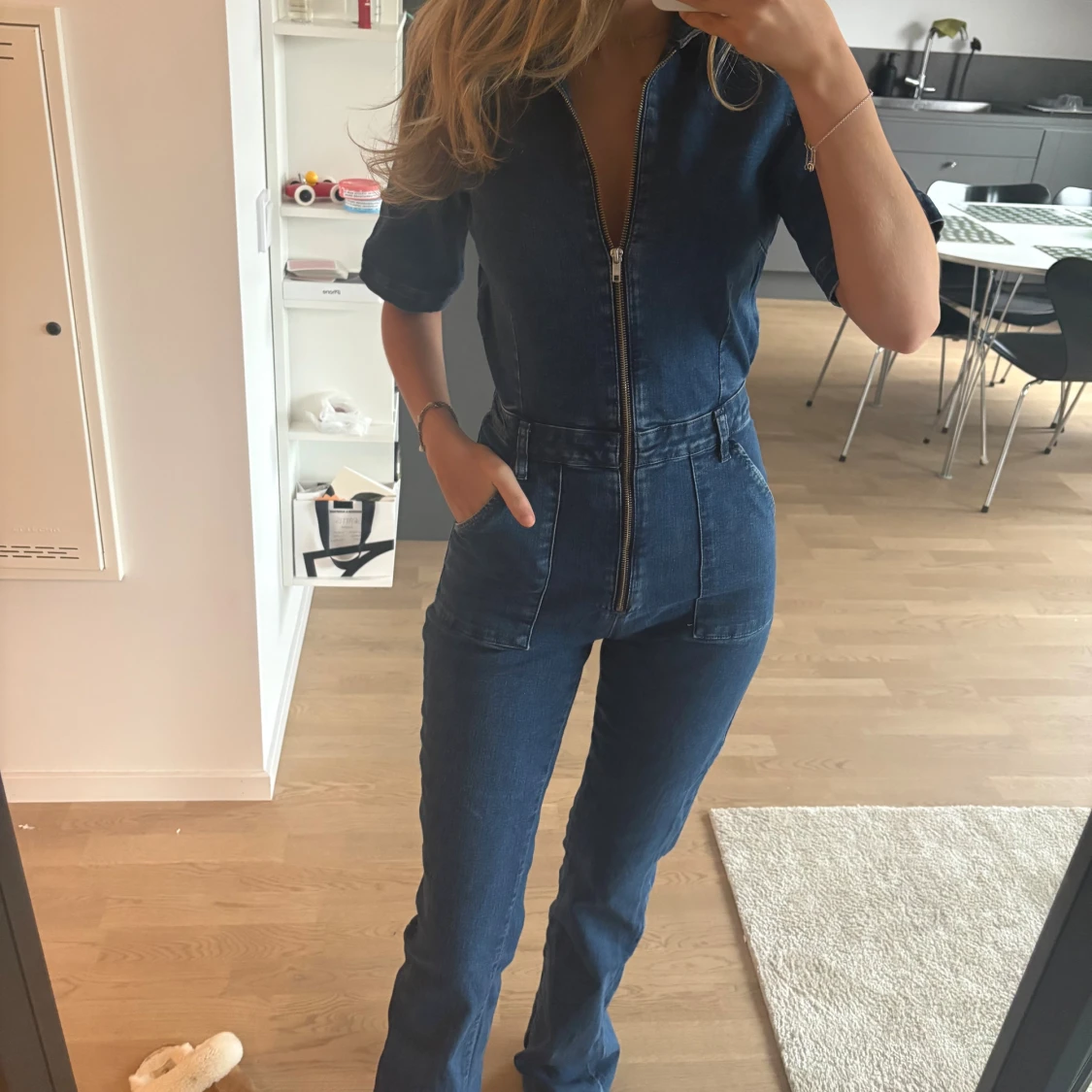 Mörkblå denim jumpsuit med dragkedja - 3