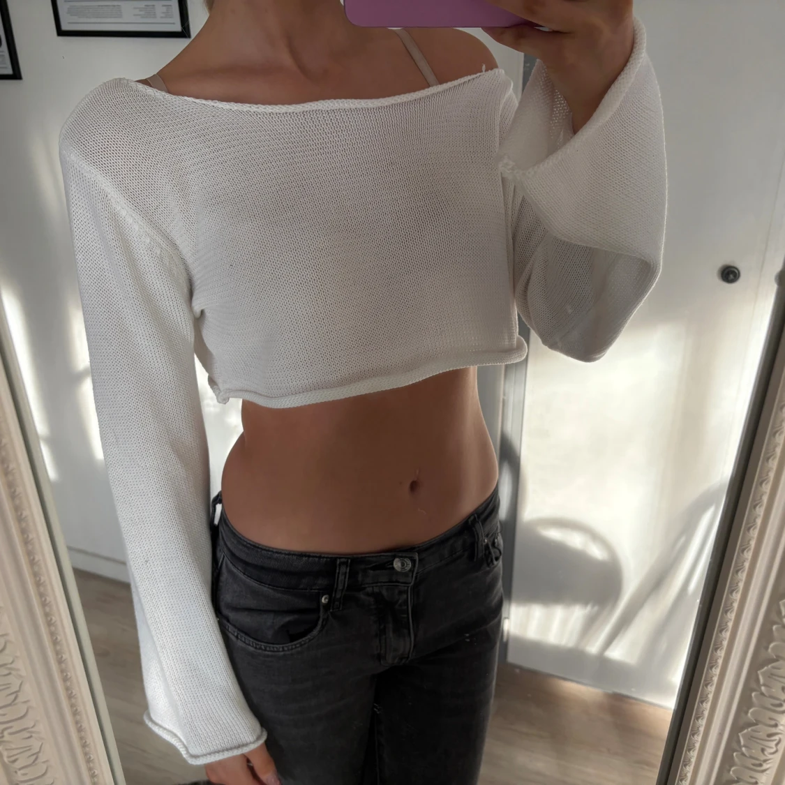 Vit croppad stickad topp - 1