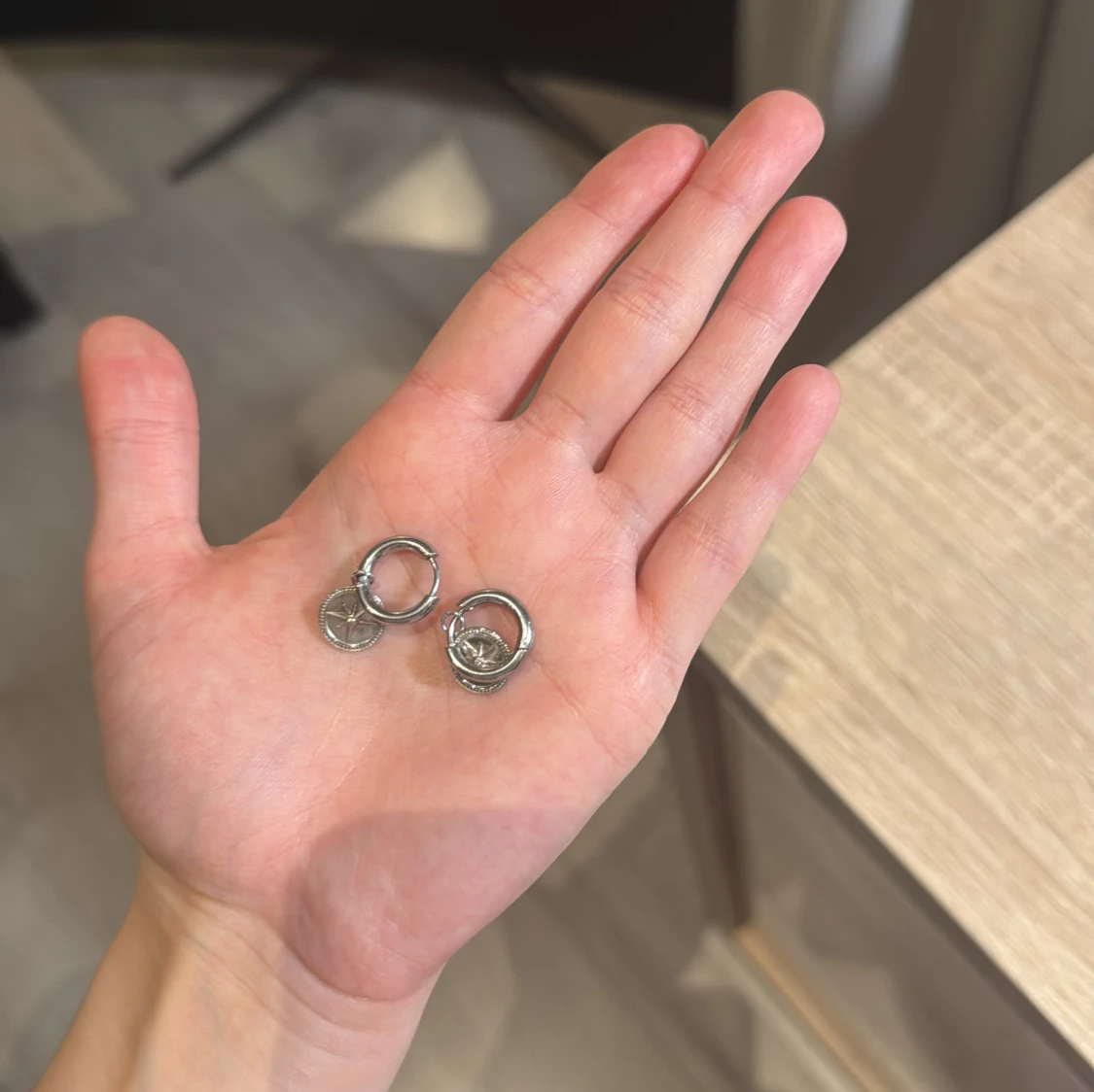 Silverfärgade örhängen med kompassberlock - 1