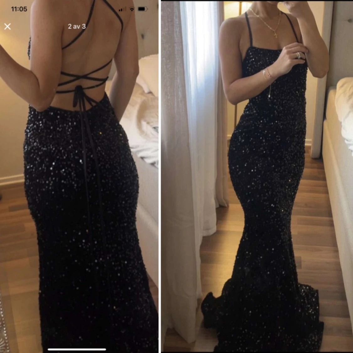 Svart glittrig långklänning med snörning
