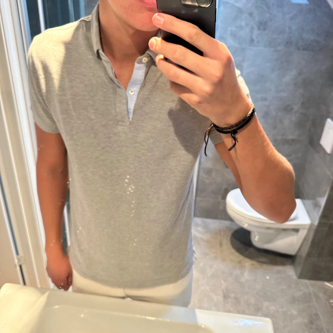 Grå/beige pikétröja från Massimo Dutti