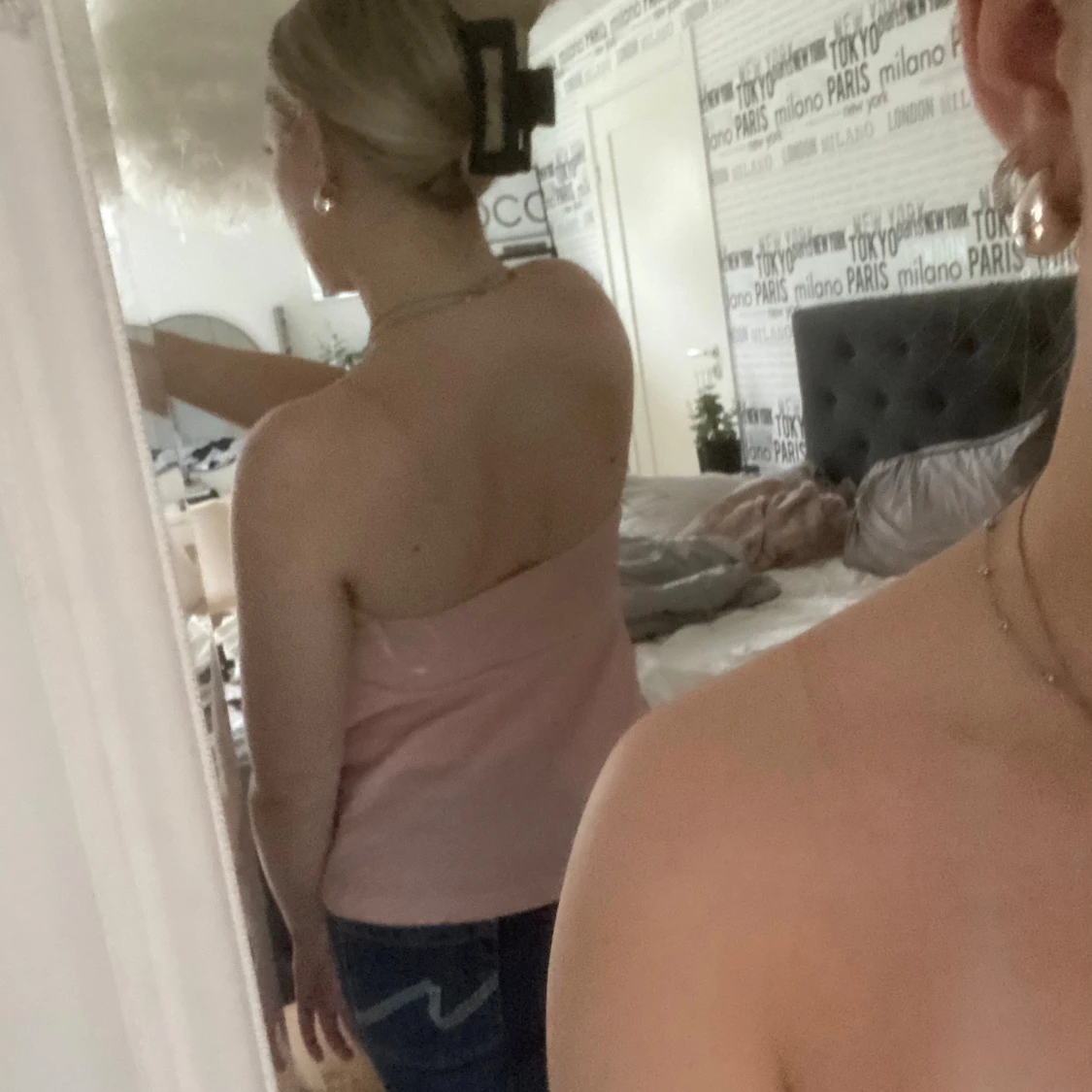 Ljusrosa bandeau tubtopp med knyt - 2