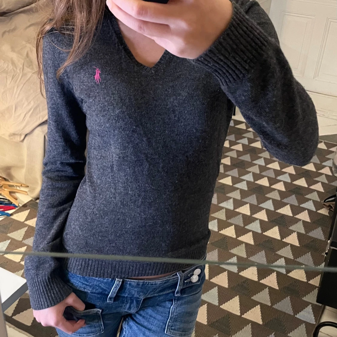 Grå v-ringad tröja Ralph Lauren Sport