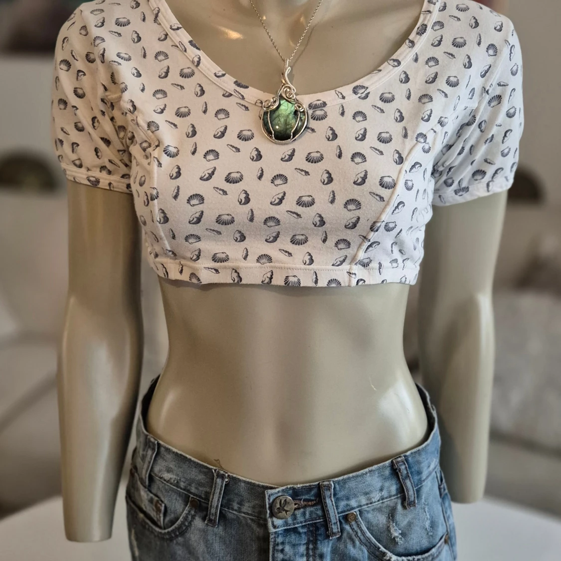 Vit och blå croppad top * stl M - 1