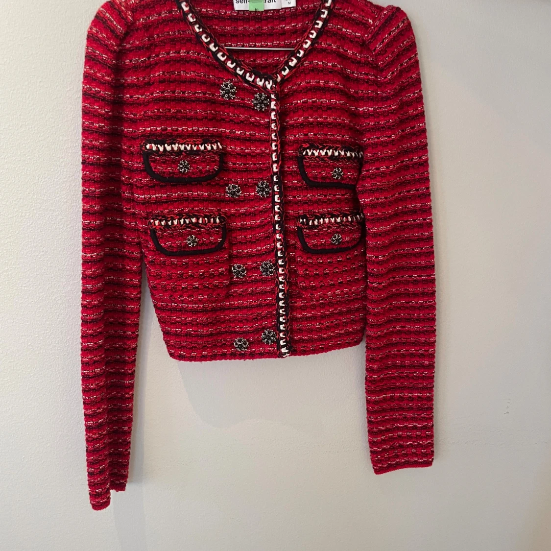 Röd cropped kofta från Self-Portrait