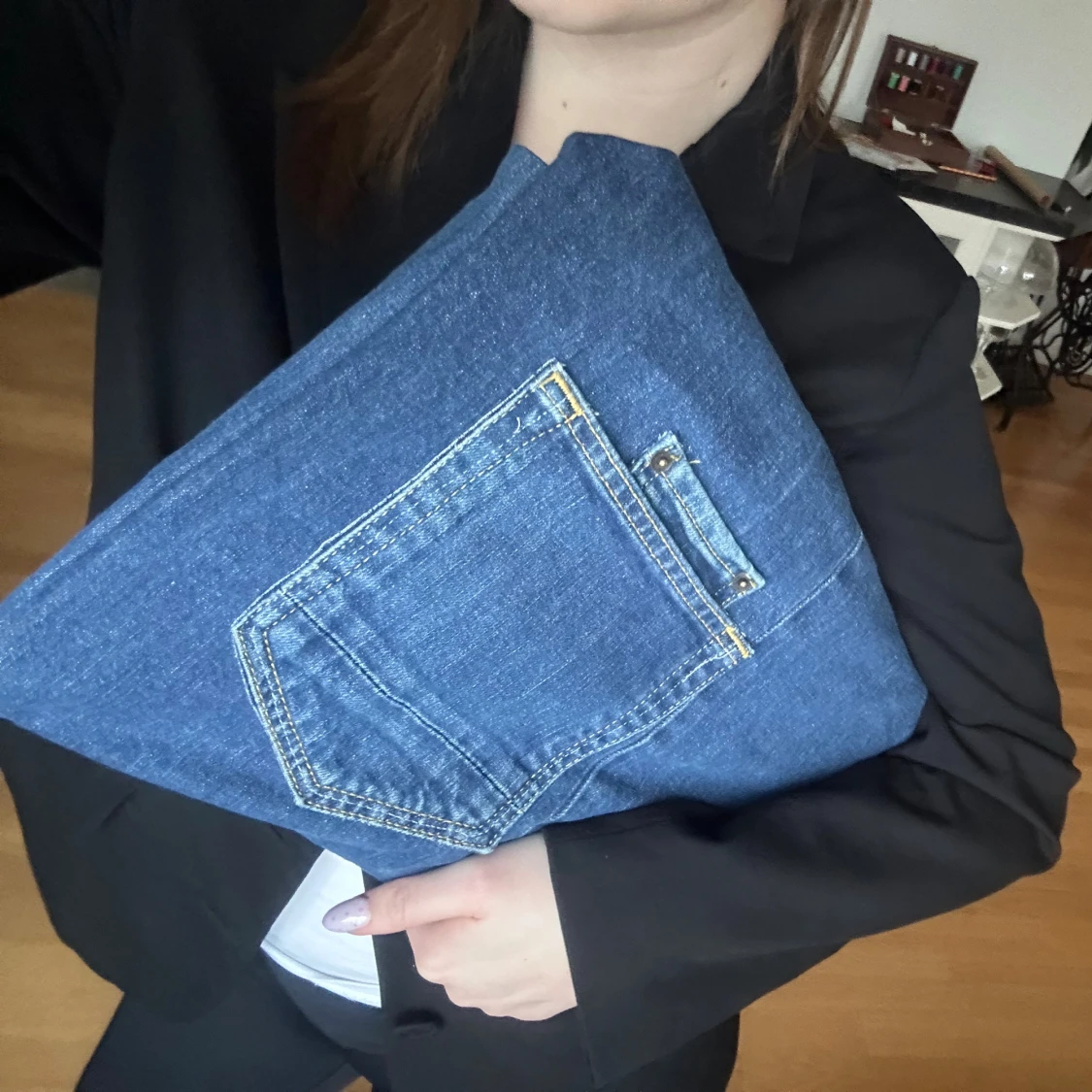 Datorfodral i blått jeansmaterial  - 1