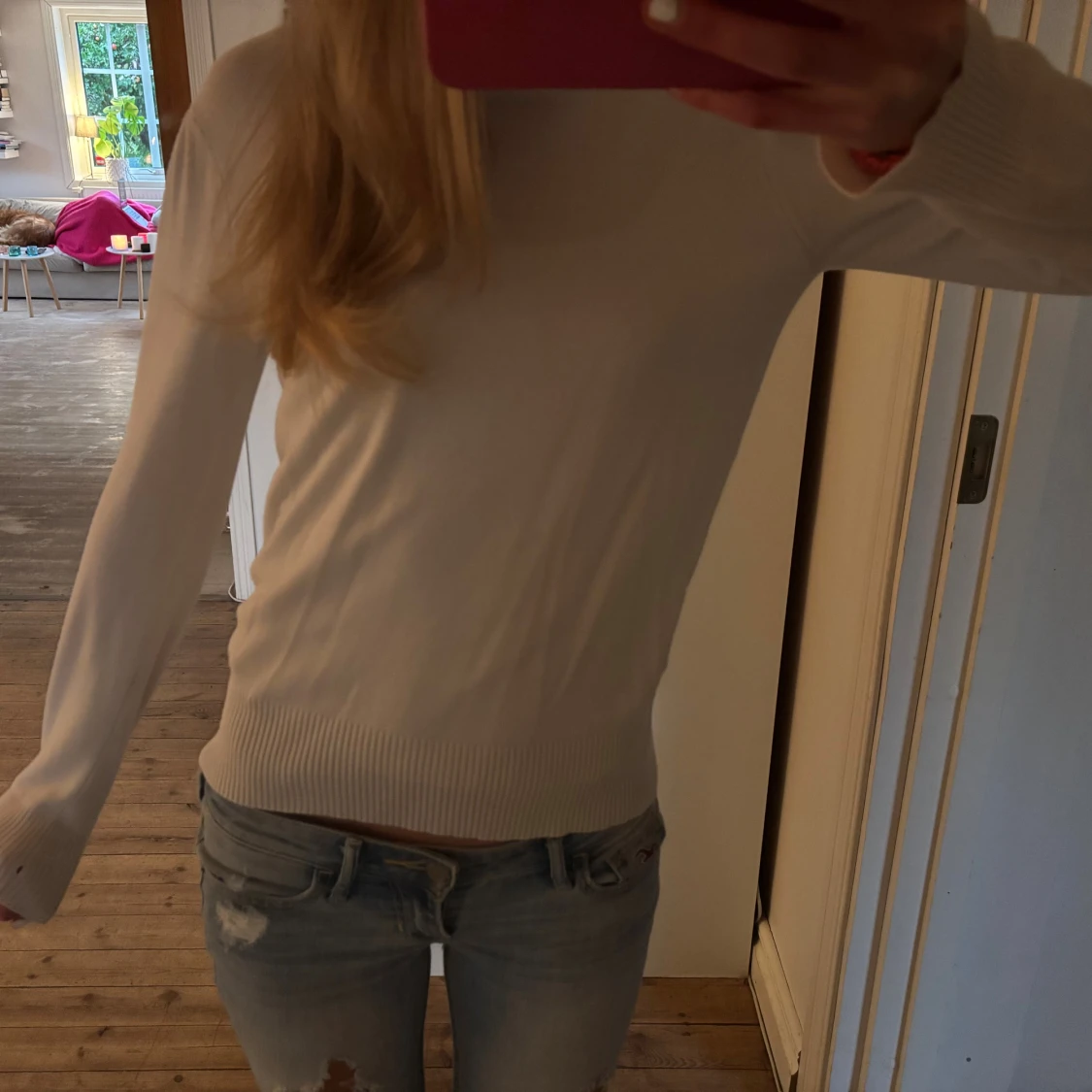 Vit långärmad tröja i bomull - 1