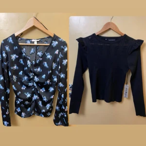 Svart blommig omlottblus H&M & svart volangtröja - Den blåa toppen är i stl S Och den svarta I stl M