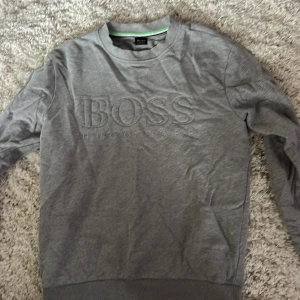 Grå sweatshirt från Hugo Boss - Snygg grå sweatshirt från Hugo Boss med broderad logga på bröstet. Tröjan har rund hals, ribbade muddar och en liten grön detalj vid nederkanten. Perfekt för dig som gillar stilrena och klassiska plagg med premiumkänsla.