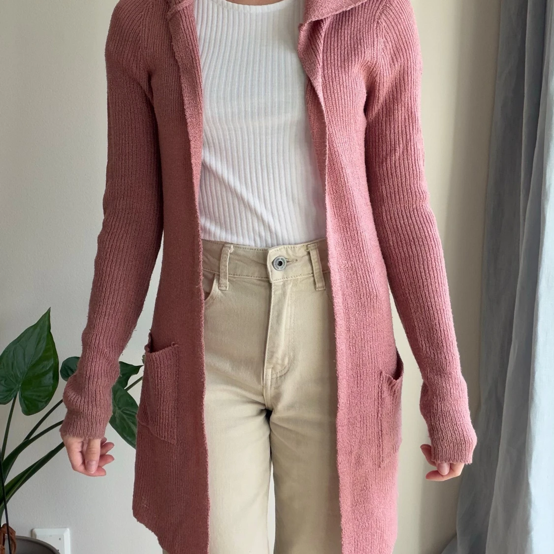 Rosa stickad kofta med huva FB Sister