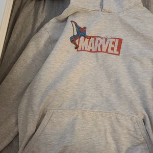 Den kommer från marvel  - Det är en grå tjocktröja och den kommer från marvel det finns spindelmannen på bilden.
