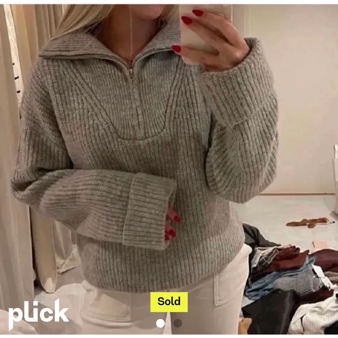 Stickad tröja med krage  - 90