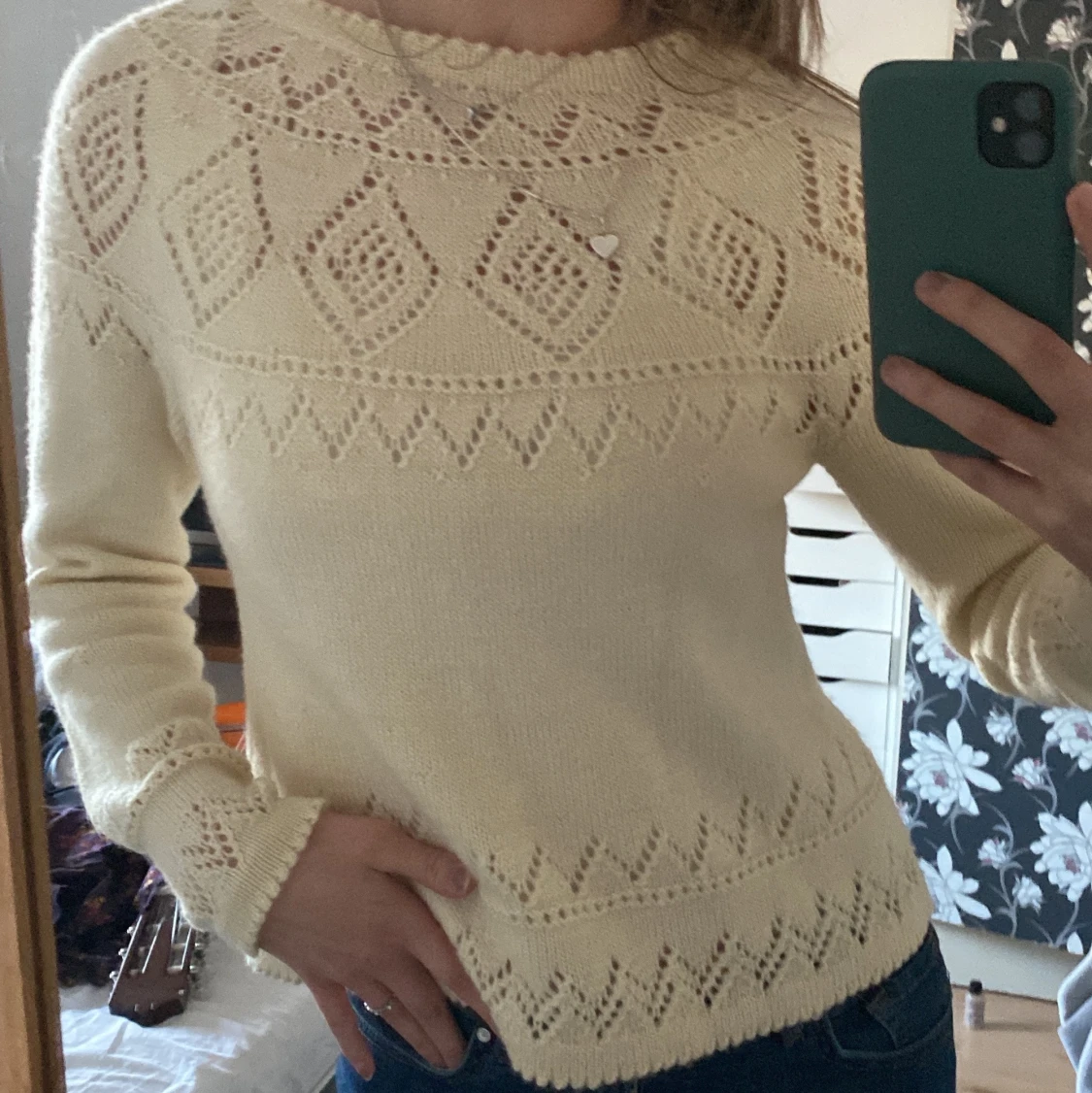 Vit stickad tröja - 90