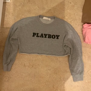 Playboy Grey cropped sweatshirt with black text - Vill ni ha bild när jag har på mig den så kan jag lösa det! Kan mötas upp i Göteborg centrum.