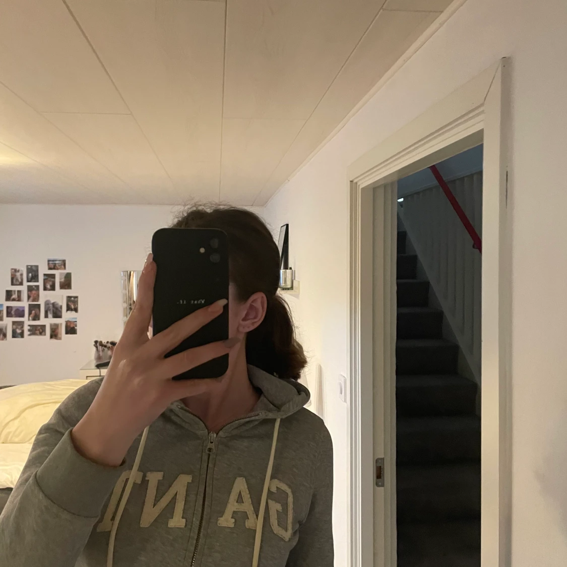 Gant hoodie, grå & vit  - 90