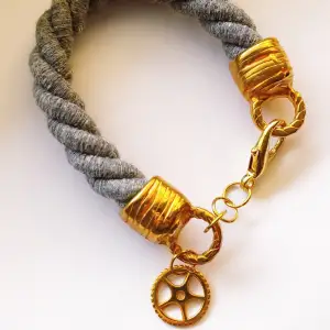 Handmade bracelet, grey and gold, new,  22 cm length 