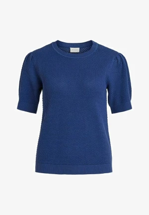 Kortärmad stickad tröja - Säljer en blå stickad kortärmad tröja från Vila i storlek S