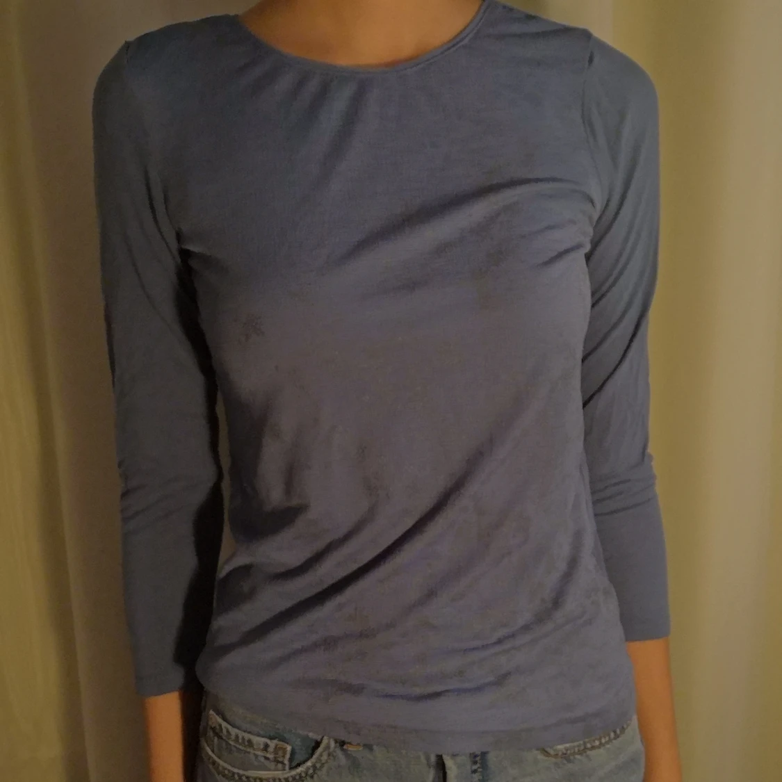 Blå medel lång ärmad tröja med tryck - 91