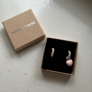 Sterling silver huggies  - Isabel lennse sterling silver huggies/earrings with baby pink enamel and heart pendant, dm me if you want to see them on🌸