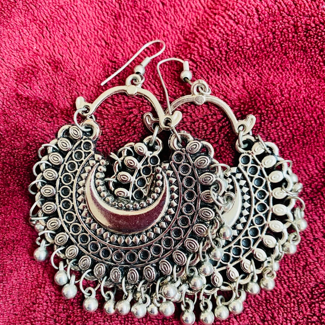Silver colored stainless steel earrings from India  - 90