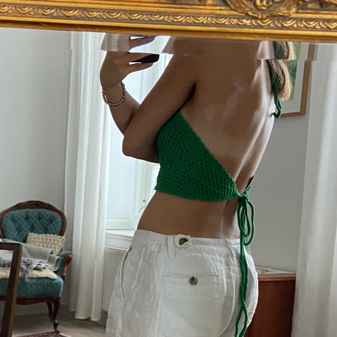 Grön virkad halterneck topp strl S - 90
