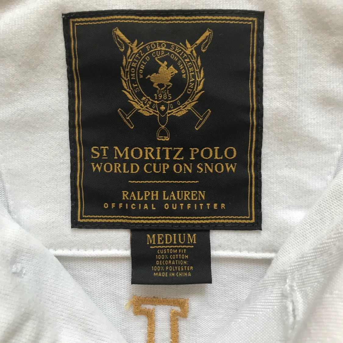 Ralph Lauren Polo pikétröja, vit med detaljer i svart och guld, herr M - 91