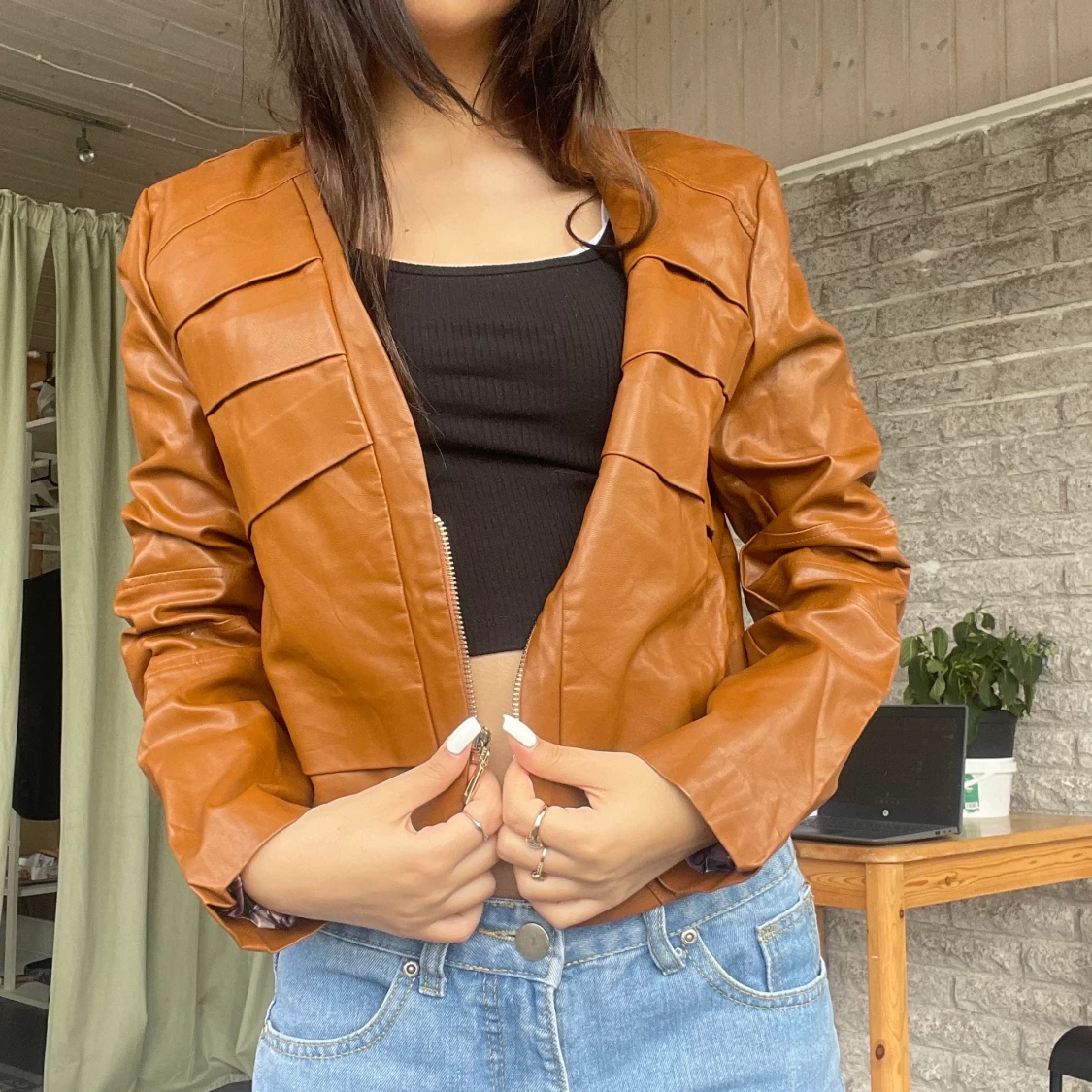 Brown leather jacket 